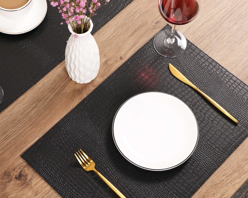 Jovono Faux Leather Hardboard Placemats, Set of 4 PU Table Mats, Easy to Clean, Heat & Stain Resistant for Office Conference Table,Dining Home Decor - Image 2